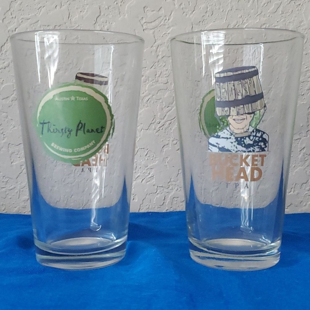 Thirsty Planet Brewing Bucket Head IPA Pint Glasses Set of 2 Austin Texas Beer - Picture 4 of 8